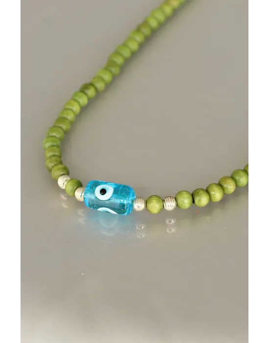 Yeşil Renk Tahta Boncuklu Kadın Kolye