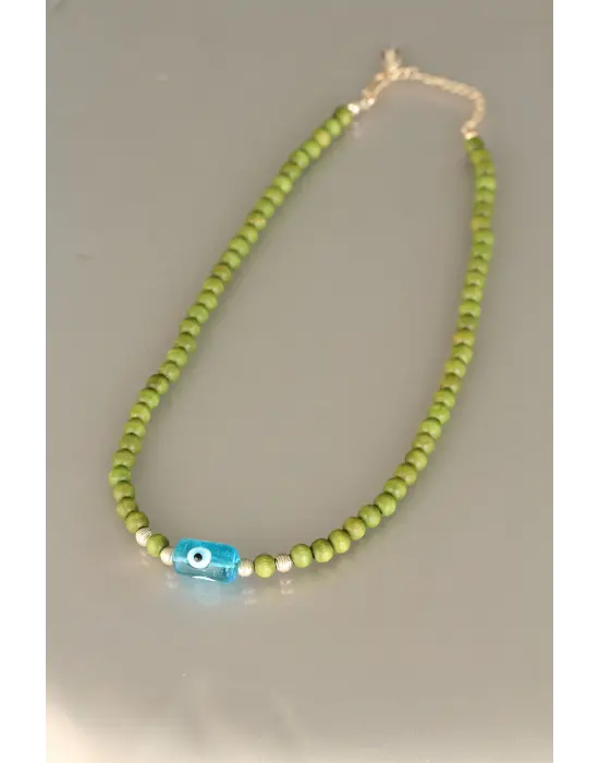 Yeşil Renk Tahta Boncuklu Kadın Kolye