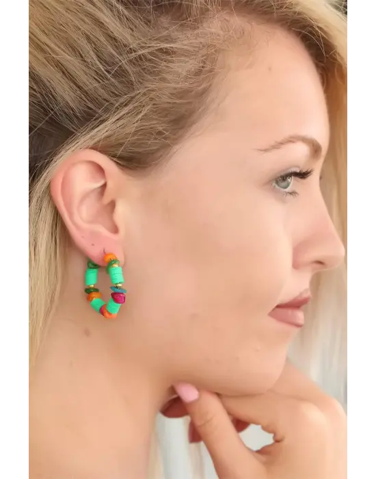 Yeşil Renk Taşlı Bayan Küpe