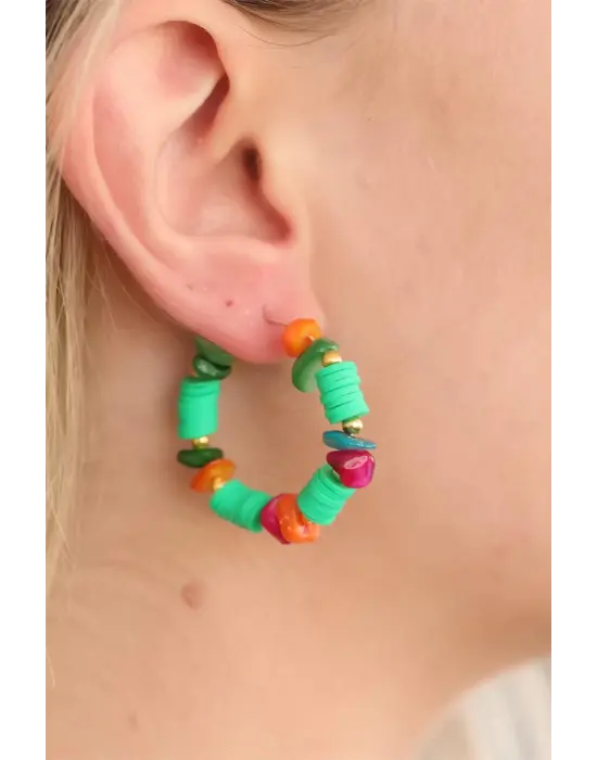 Yeşil Renk Taşlı Bayan Küpe