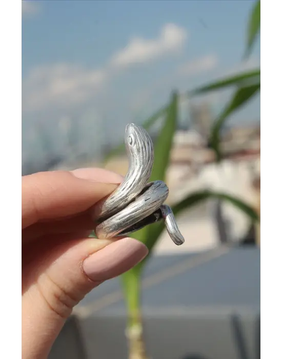 Yılan Figürlü Metal Ayarlamalı Antik Yüzük