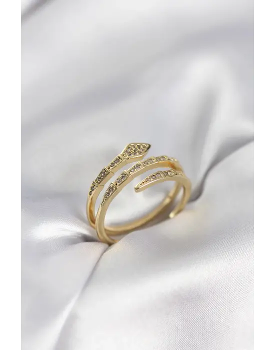 Yılan Model Gold Renk Zirkon Taşlı Kadın Yüzük