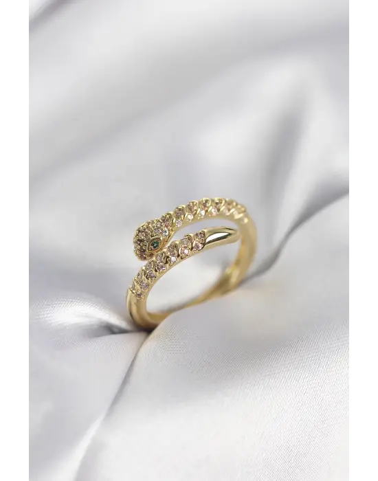 Yılan Model Gold Renk Zirkon Taşlı Kadın Yüzük