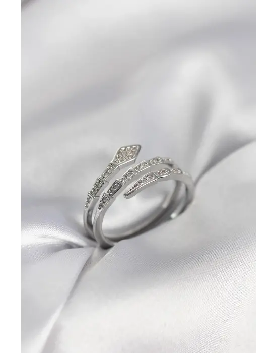 Yılan Model Gümüş Renk Zirkon Taşlı Kadın Yüzük