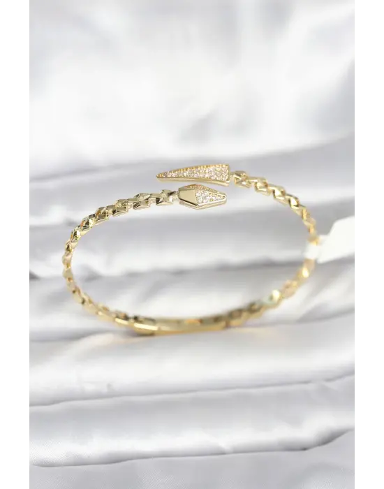 Yılan Model Pirinç Gold Renk Kadın Kelepçe Bileklik