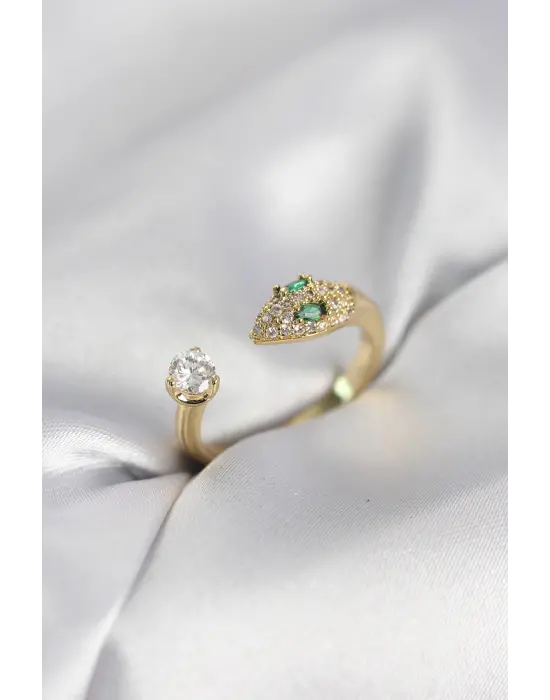 Yılan Model Zirkon Taşlı Gold Renk Kadın Yüzük