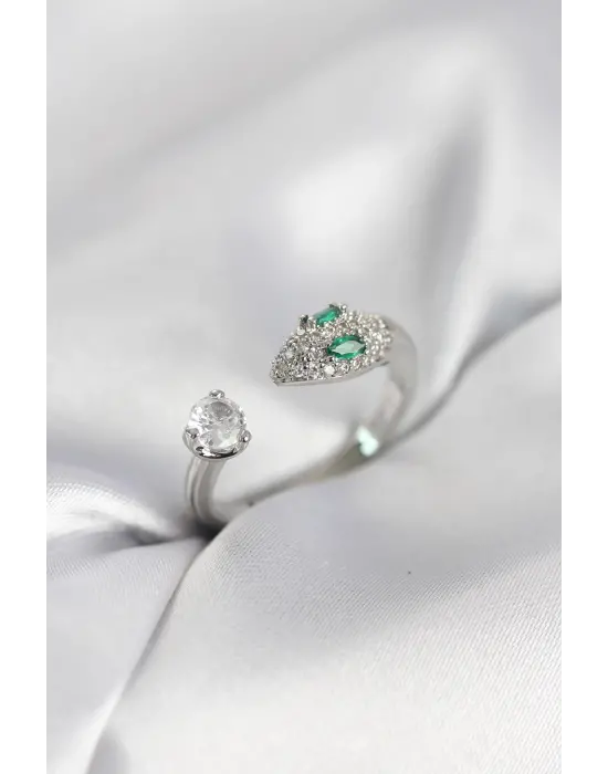 Yılan Model Zirkon Taşlı Gümüş Renk Kadın Yüzük