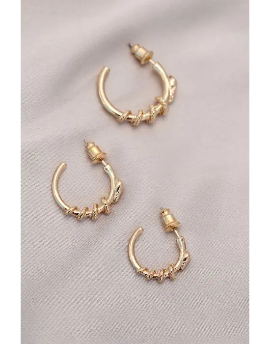 Yılan Tasarımlı Halka Model Gold Metal Küpe Seti