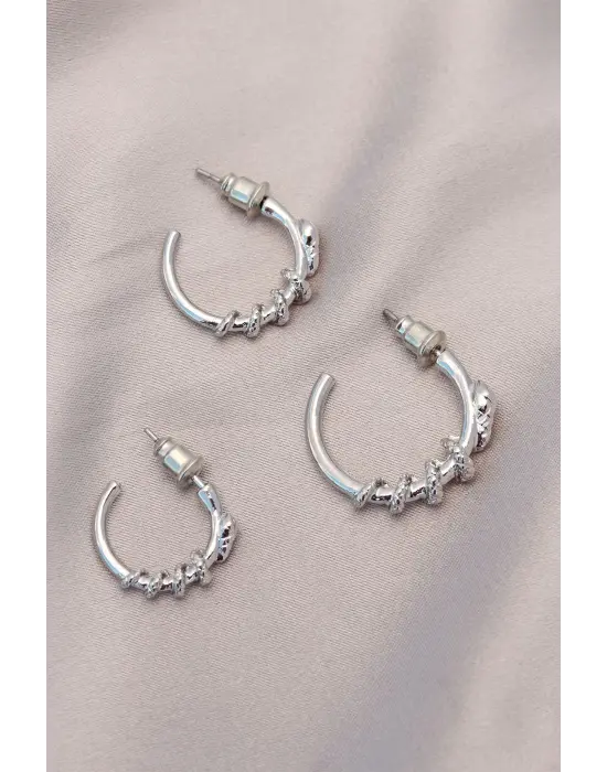 Yılan Tasarımlı Halka Model Gümüş Metal Küpe Seti