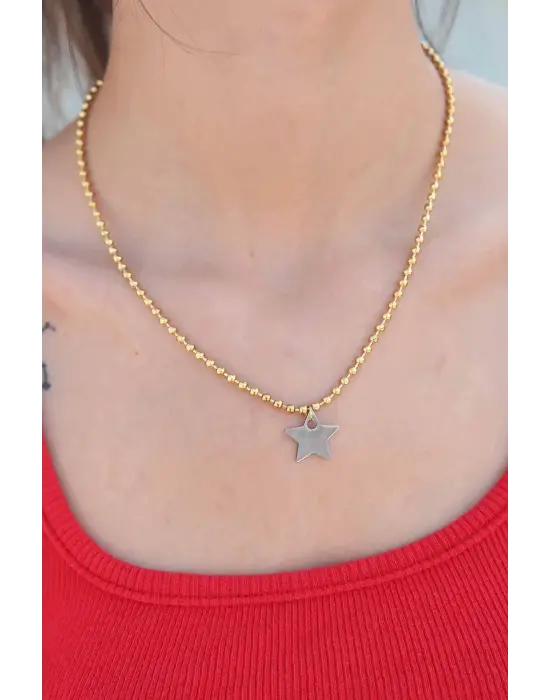 Yıldız Model Çelik Gold Renk Kadın Kolye