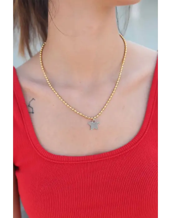 Yıldız Model Çelik Gold Renk Kadın Kolye