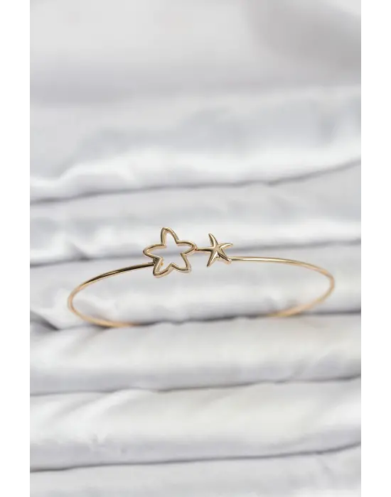 Yıldız Model Gold Renk Minimal Kelepçe Bilezik