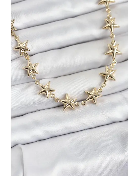 Yıldız Model Çelik Gold Renk Kadın Kolye