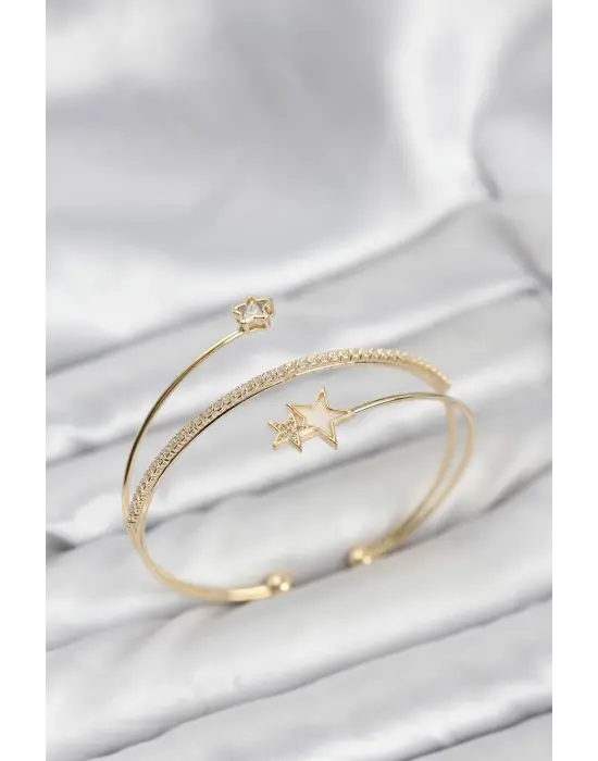 Yıldızlı Model Çelik Gold Renk Kadın Bileklik