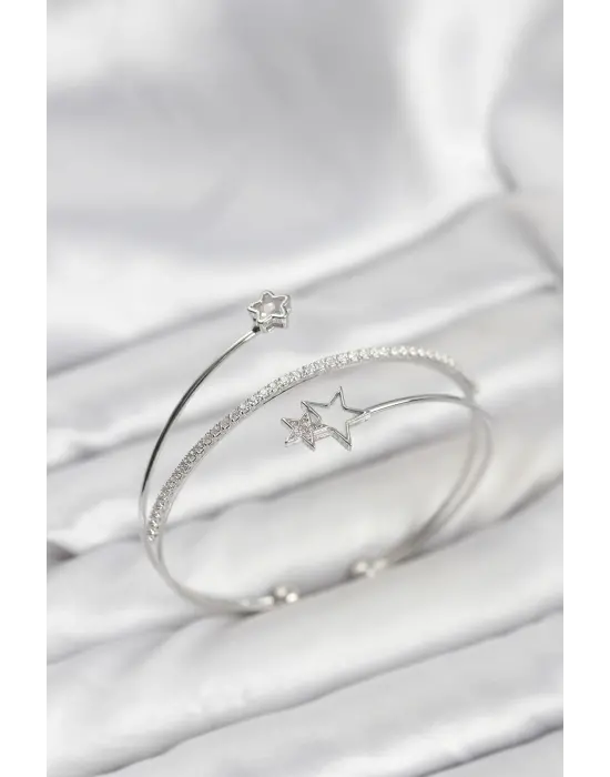 Yıldızlı Model Çelik Gümüş Renk Kadın Bileklik