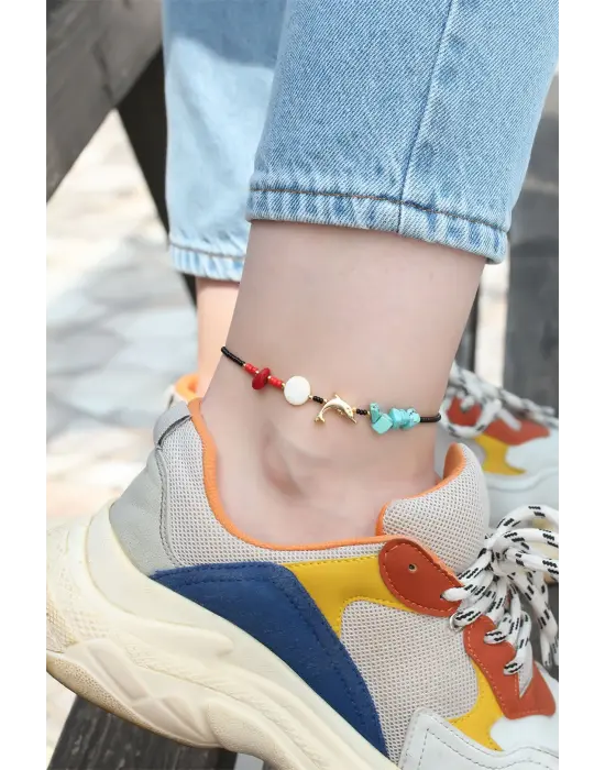 Yunus Balığı Tasarımlı Mavi Doğal Taş  Detaylı Halhal