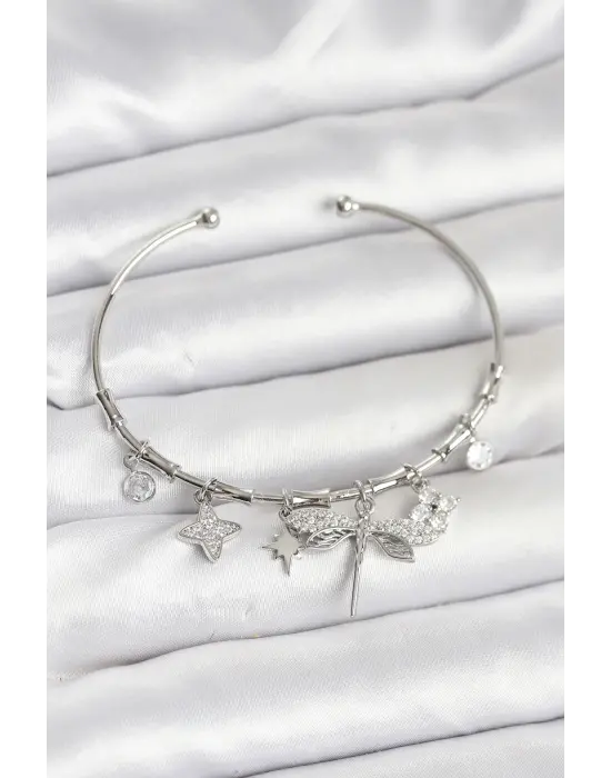 Yusufçuk Charmlı Gümüş Renk Pirinç Kadın Bileklik