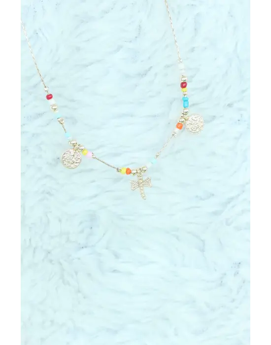 Yusufçuk Figürlü Renkli Boncuk Bayan Kolye