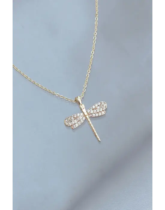 Yusufçuk Tasarımlı Gold Metal Taşlı Kadın Kolye