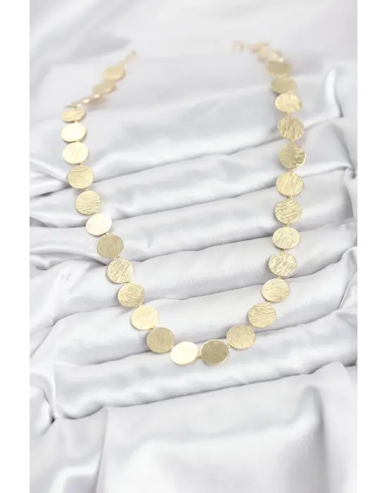 Yuvarlak Plaka Model Gold Renk Kadın Kolye