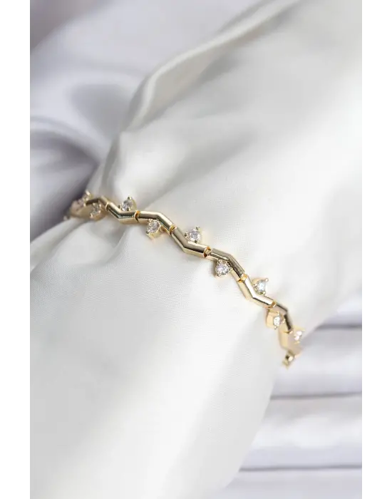 Zikzak Model Pirinç Gold Renk Bileklik