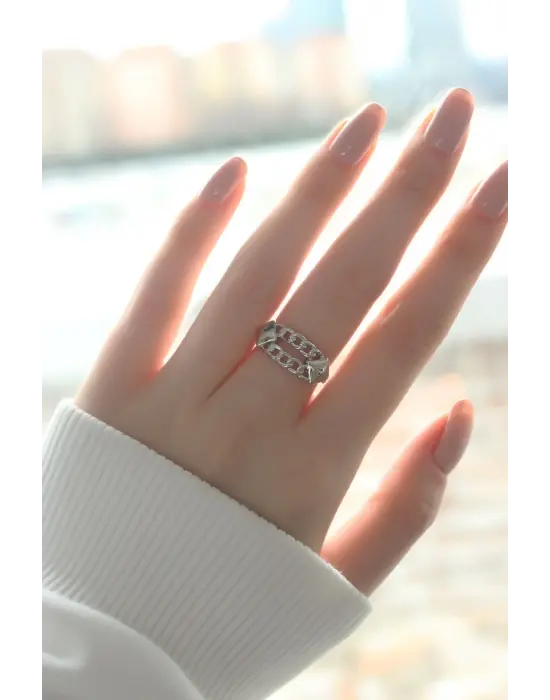 Zincir Model Rodyum Kaplama Ayarlanabilir Kadın Yüzük