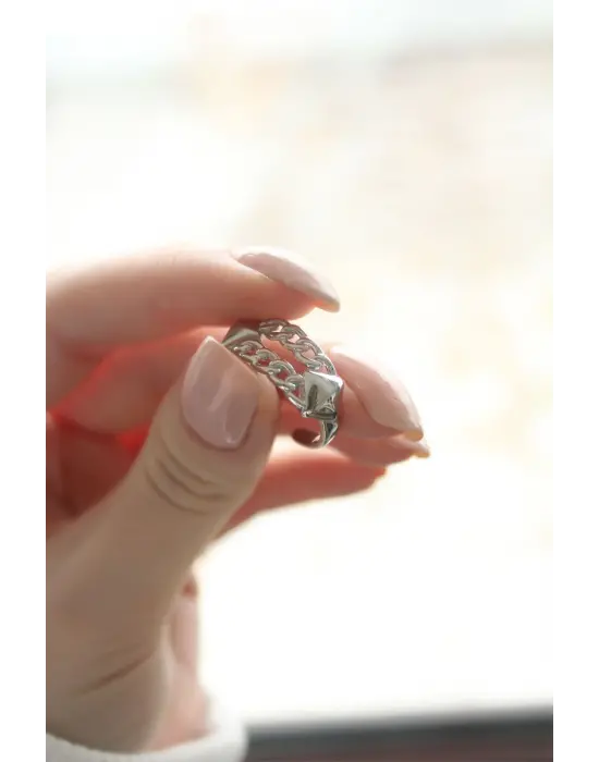 Zincir Model Rodyum Kaplama Ayarlanabilir Kadın Yüzük