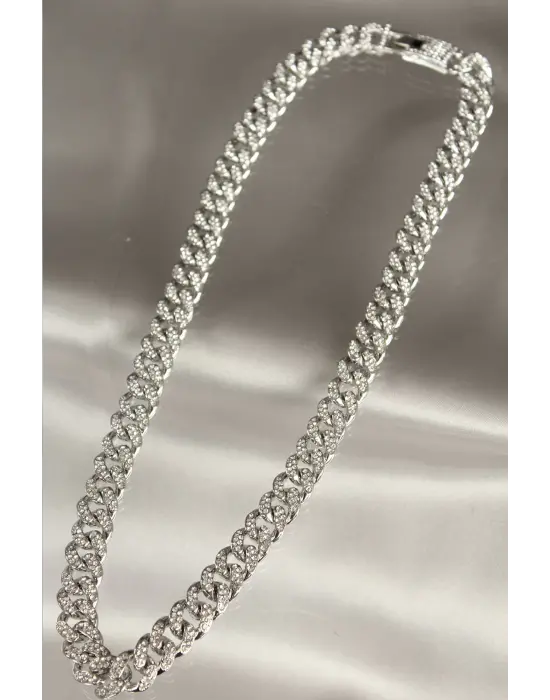 Zirkon Taş Kaplama Gümüş Renk Çelik Kadın Kolye