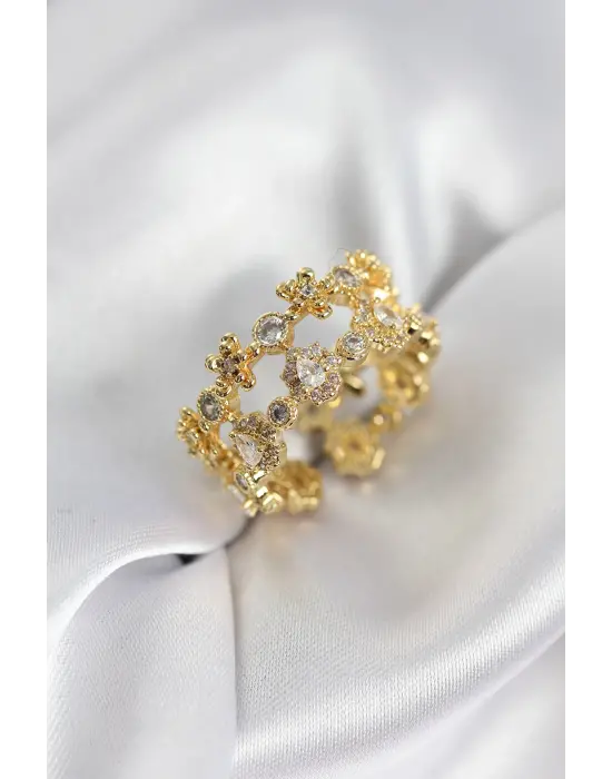 Zirkon Taşlı 2li Model Gold Renk Kadın Yüzük