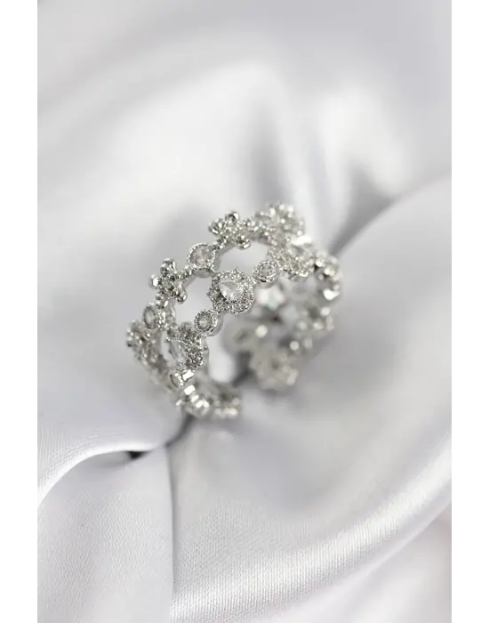 Zirkon Taşlı 2li Model Gümüş Renk Kadın Yüzük