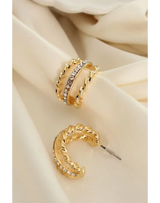 Zirkon Taşlı 3lü Birleşik Burgu Model Halka Küpe