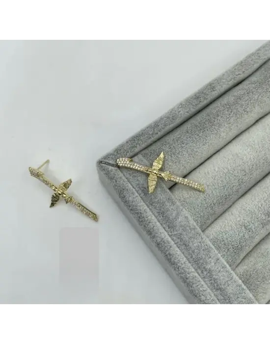 Zirkon Taşlı Anka Kuşu Kartal Altın Küpe