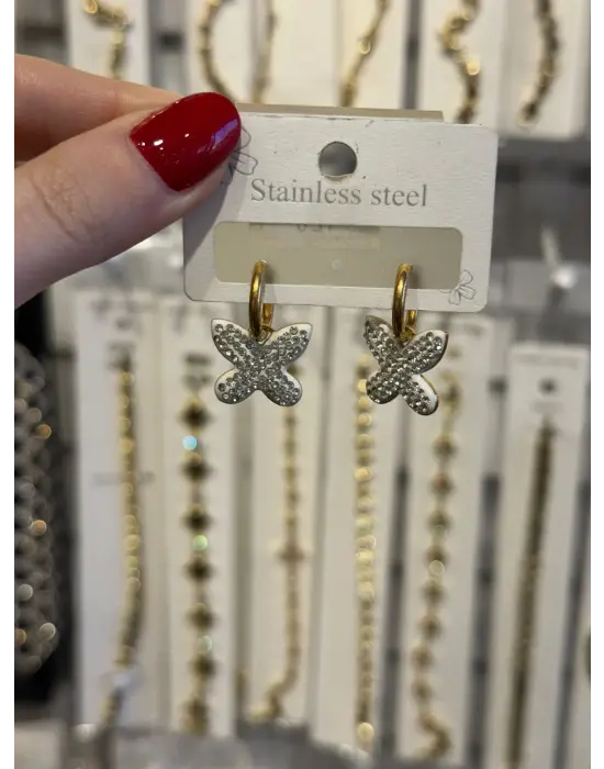 Zirkon Taşlı Beyaz Kelebek Kanatlı Küpe