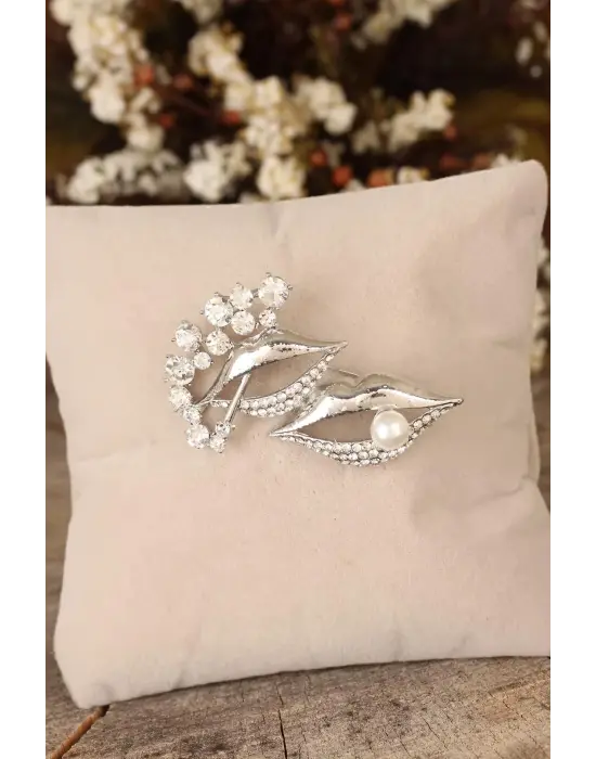 Zirkon Taşlı Dudak Figürlü Broş