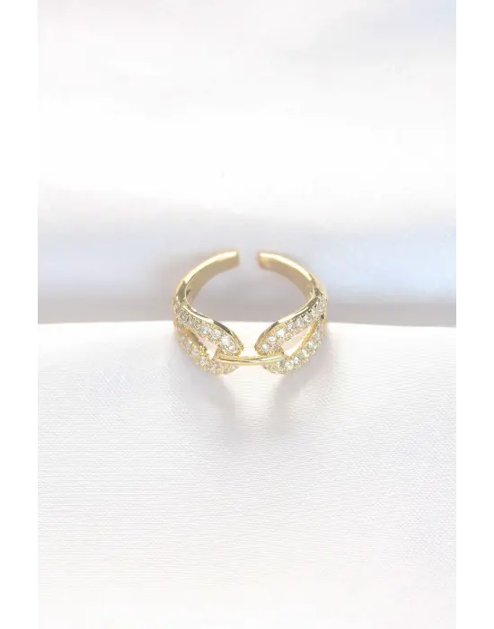 Zirkon Taşlı Altın Ayarlanabilir Yüzük