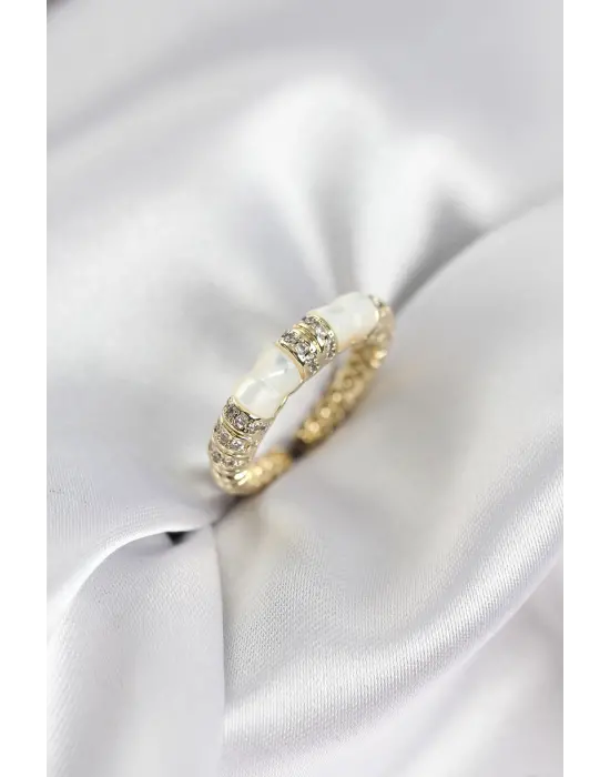 Zirkon Taşlı Kemik Model Gold Renk Kadın Yüzük