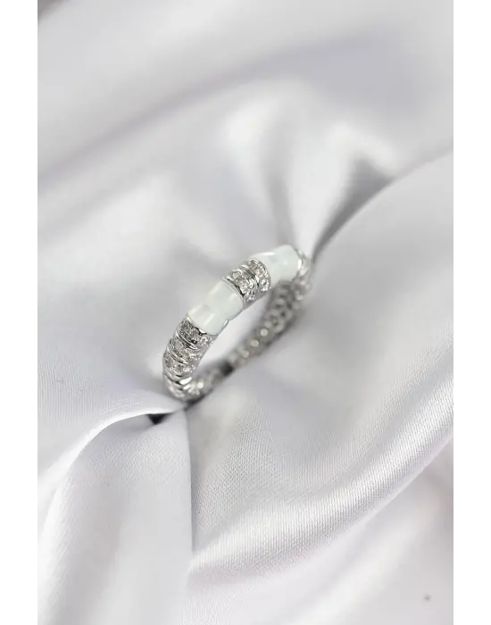 Zirkon Taşlı Kemik Model Gümüş Renk Kadın Yüzük