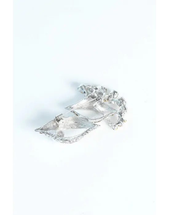 Zirkon Taşlı Metal Broş