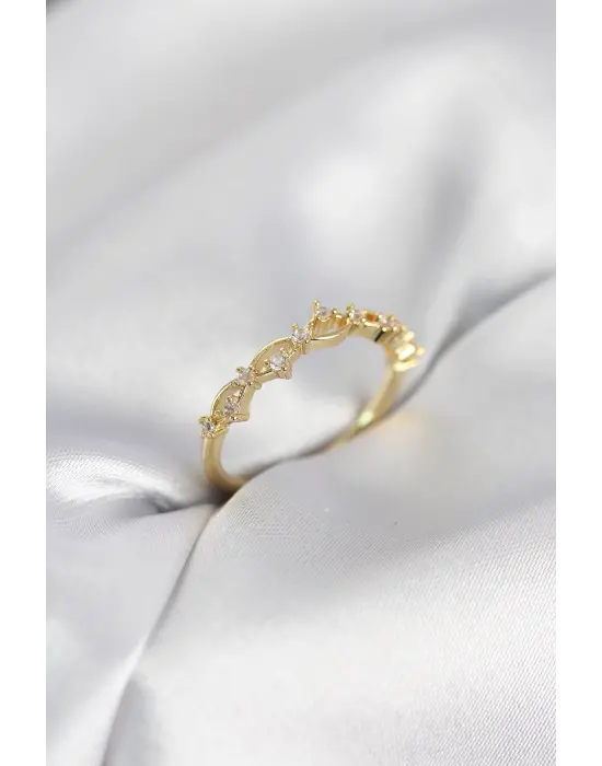 Zirkon Taşlı Pirinç Gold Renk Kadın Yüzük