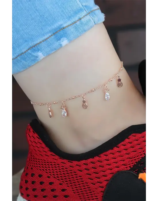 Zirkon Taşlı Rose Renk Ananaslı Hal Hal