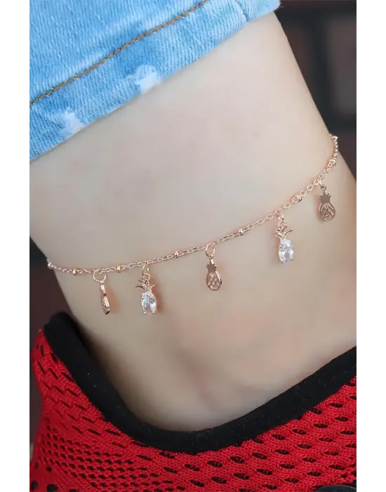 Zirkon Taşlı Rose Renk Ananaslı Hal Hal