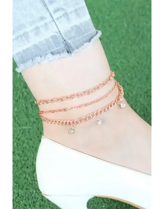 Zirkon Taşlı Rose Renk Zincirli Hal Hal