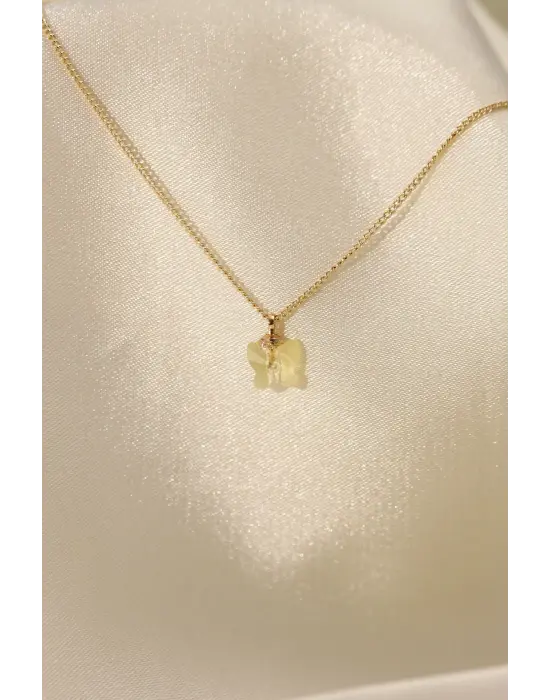 Zirkon Taşlı Sarı Renk Minimal Kelebek Kolye