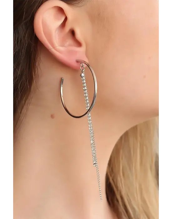 Zirkon Taşlı Silver Renk Bayan Halka Küpe