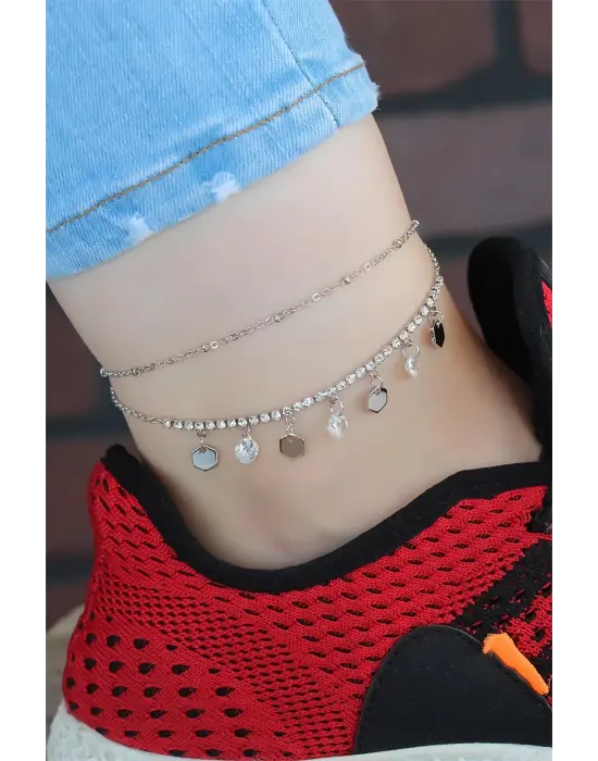 Zirkon Taşlı Silver Renk Kaplama Kalpli Hal Hal