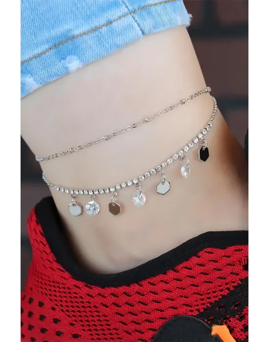 Zirkon Taşlı Silver Renk Kaplama Kalpli Hal Hal