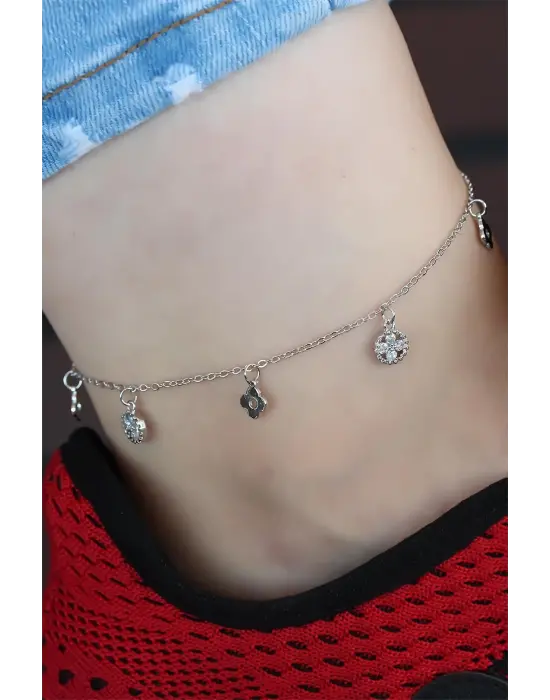 Zirkon Taşlı Silver Renk Kaplama Zincir Hal Hal