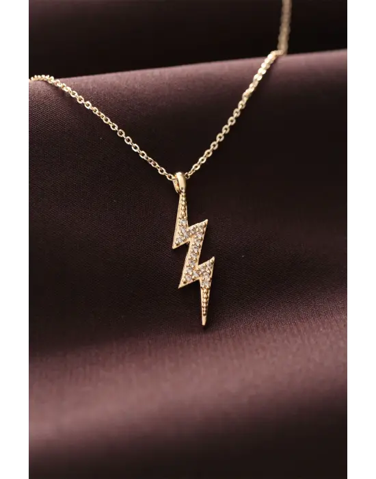 Zirkon Taşlı Şimşek Tasarımlı Kadın Kolye