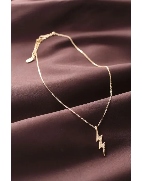 Zirkon Taşlı Şimşek Tasarımlı Kadın Kolye