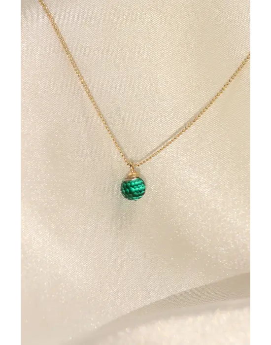 Zirkon Taşlı Yeşil Renk Minimal Küre Kolye